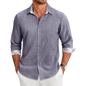 Coofandy Men Navy Blue Long Sleeve Button Down Untucked Regular Fit Dress Shirt